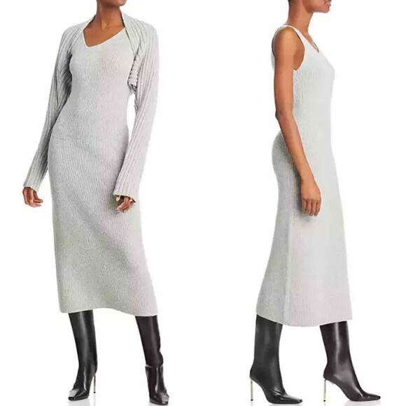 LVIR Merino Wool Cashmere Ribbed Midi Sweater Dress Size Medium Gray - Picture 6 of 10